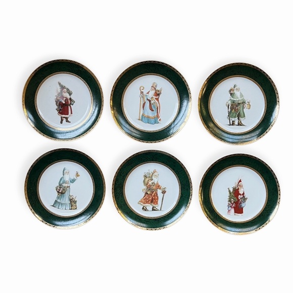 Set of 6 Christmas Santa Claus Appetizer Dessert Dishes w/24k Gold Trim, 6” - Picture 4 of 8